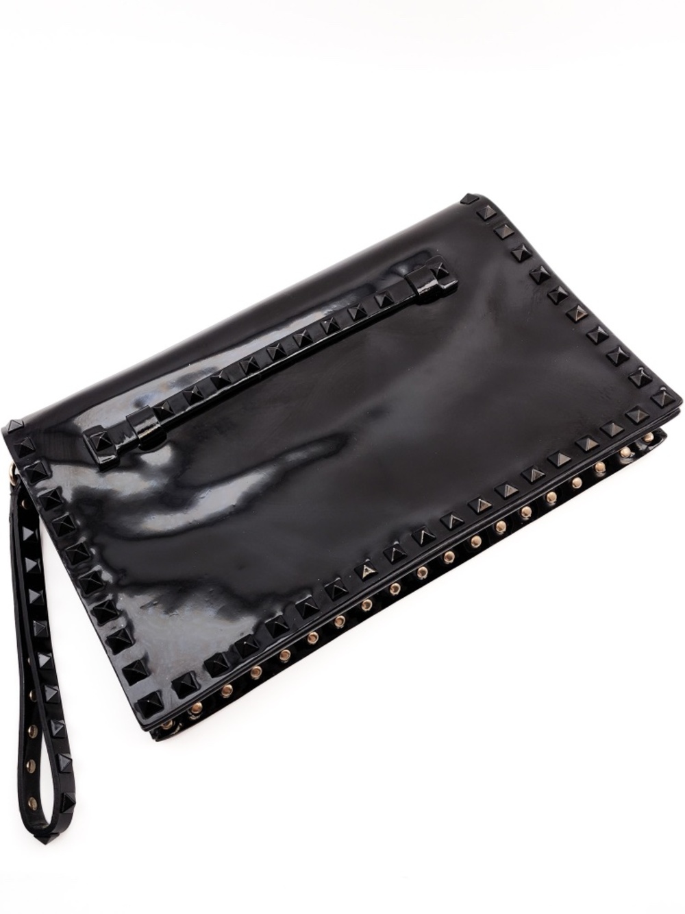 VALENTINO Garavani Rockstud Black Patent Leather Designer Clutch Wristlet